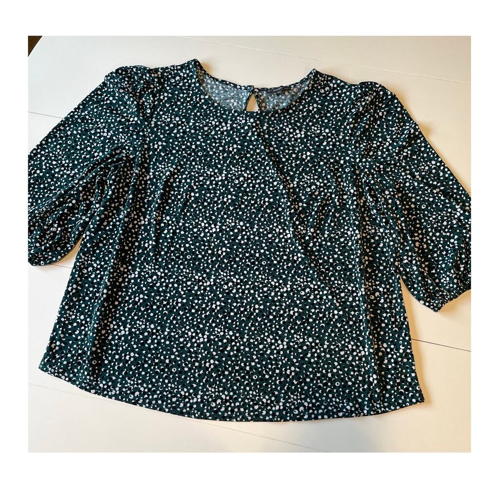 Adrianna Papell Blouse Sz 3X Polka Dots Green Black White 3/4 Sleeves Career - Picture 6 of 10